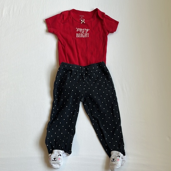 4-piece Carter's Baby Girl Sleep and Play Holiday Set Size 9 Months - Picture 2 of 15
